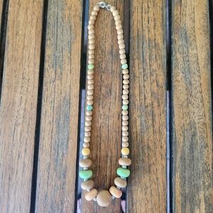 Vintage Pastel Color Wooden Beaded Necklace Multiwood Beads Boho Hippie Chic